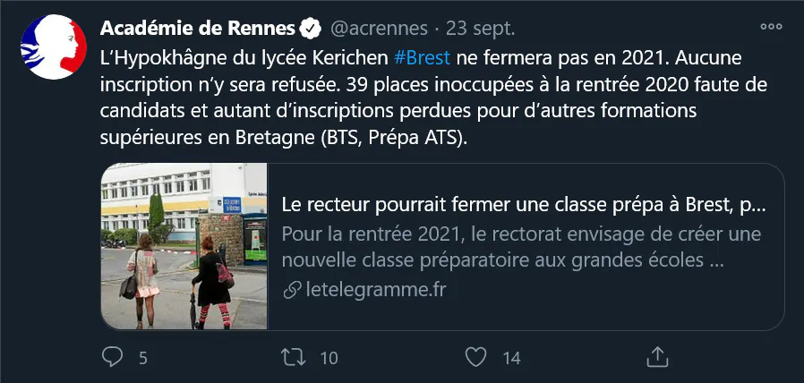 Académie Rennes fermeture Kerichen Brest