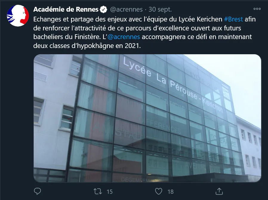 tweet Académie Rennes Kerichen