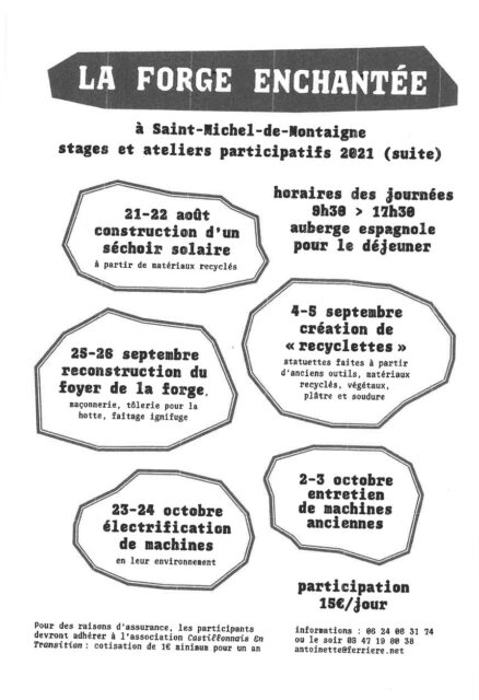 Stages et ateliers participatifs à la Forge enchantée Saint-Michel-de-Montaigne