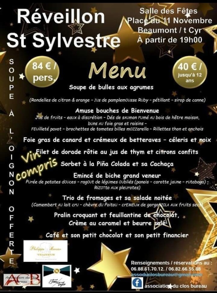 Réveillon st sylvestre 31 décembre 2021 Salle des fêtes de Beaumont 86490 Bailleul-Sir-Berthoult