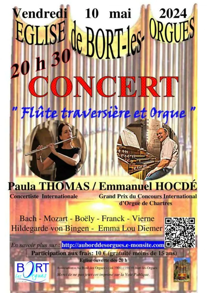 Concert Flûte traversière et orgue Eglise Saint-Germain Bort-les-Orgues