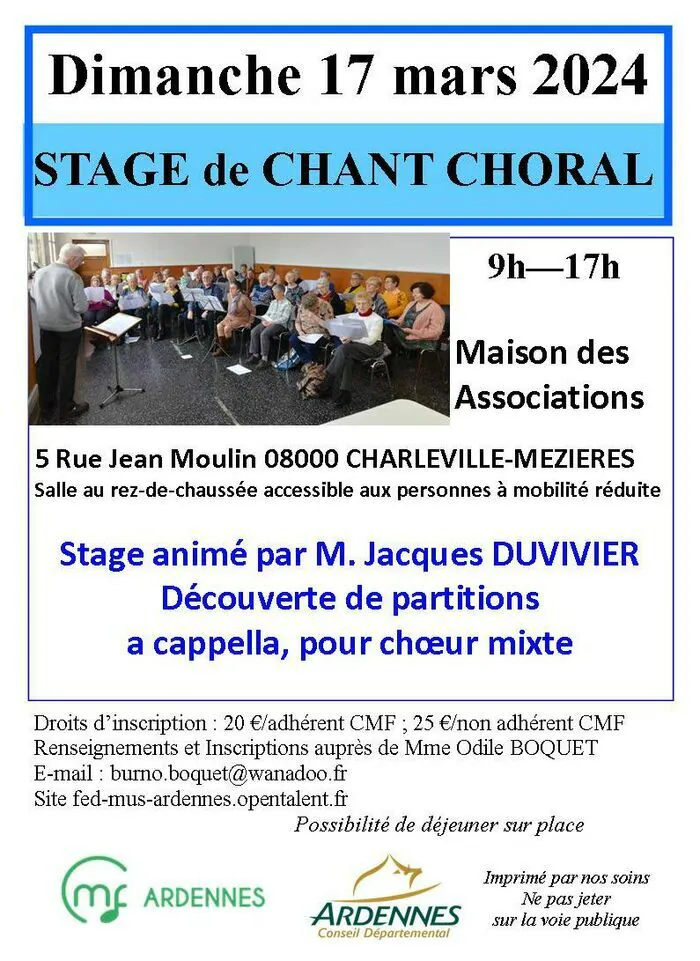 Stage de chant choral 2024 Maison des Associations (anc. Mairie de Mohon) Charleville-Mézières