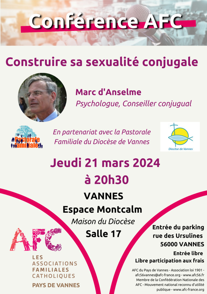Conférence "Construire sa sexualité conjugale" avec Marc d'Anselme Maison du Diocèse - Espace Montcalm Vannes