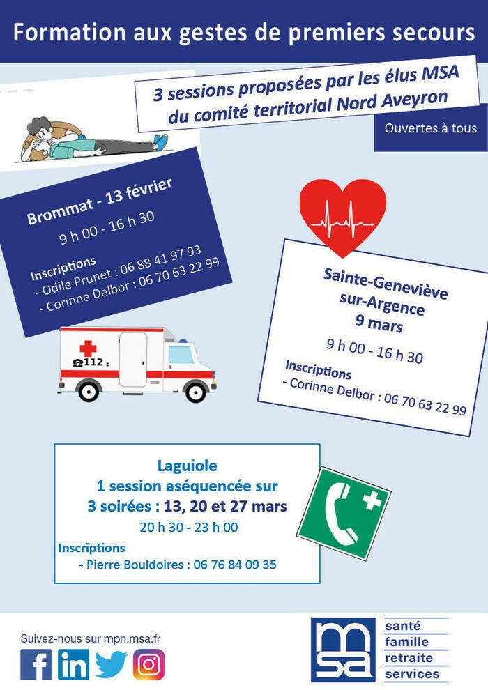 Formation aux gestes de 1ers secours à Ste Geneviève sur Argence Caserne des pompiers Argences en Aubrac