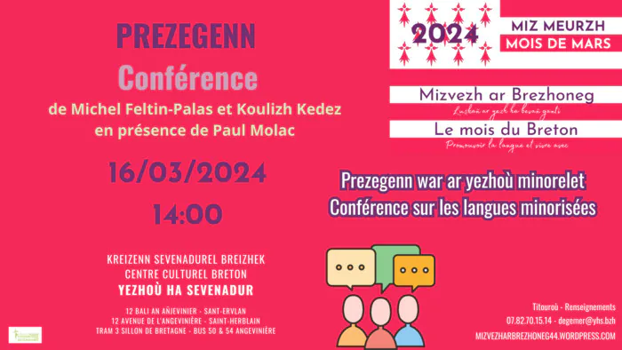 Conférence sur les langues minorisées Centre culturel Breton Yezhoù ha Sevenadur Saint-Herblain