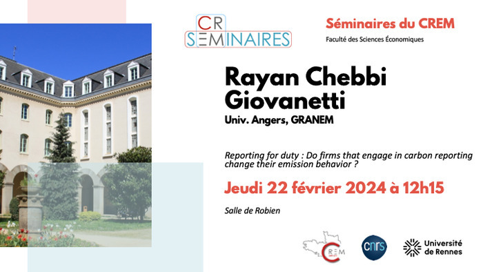 [Seminaire CREM] Reporting for duty : Do firms that engage in carbon reporting change their emission behavior? Faculté des Sciences Economiques Rennes