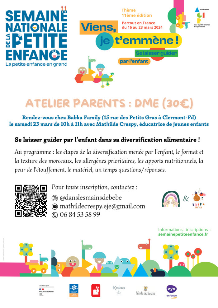 Atelier parents : diversification menée par l'enfant Babka Family Clermont-Ferrand