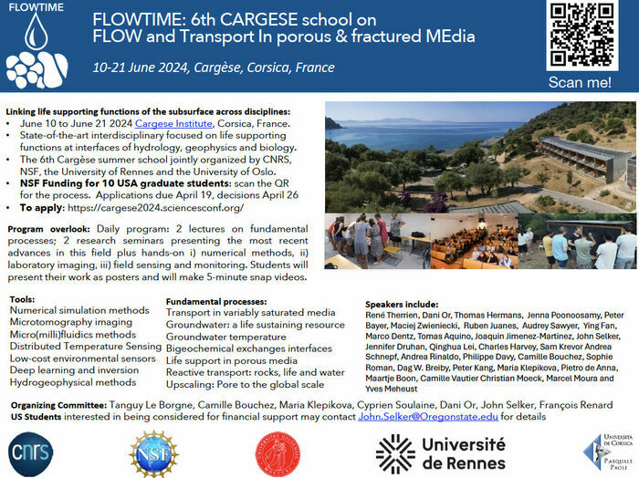 6th CARGESE school: FLOW and Transport In porous and fractured MEdia (FLOWTIME) Cargèse Cargèse
