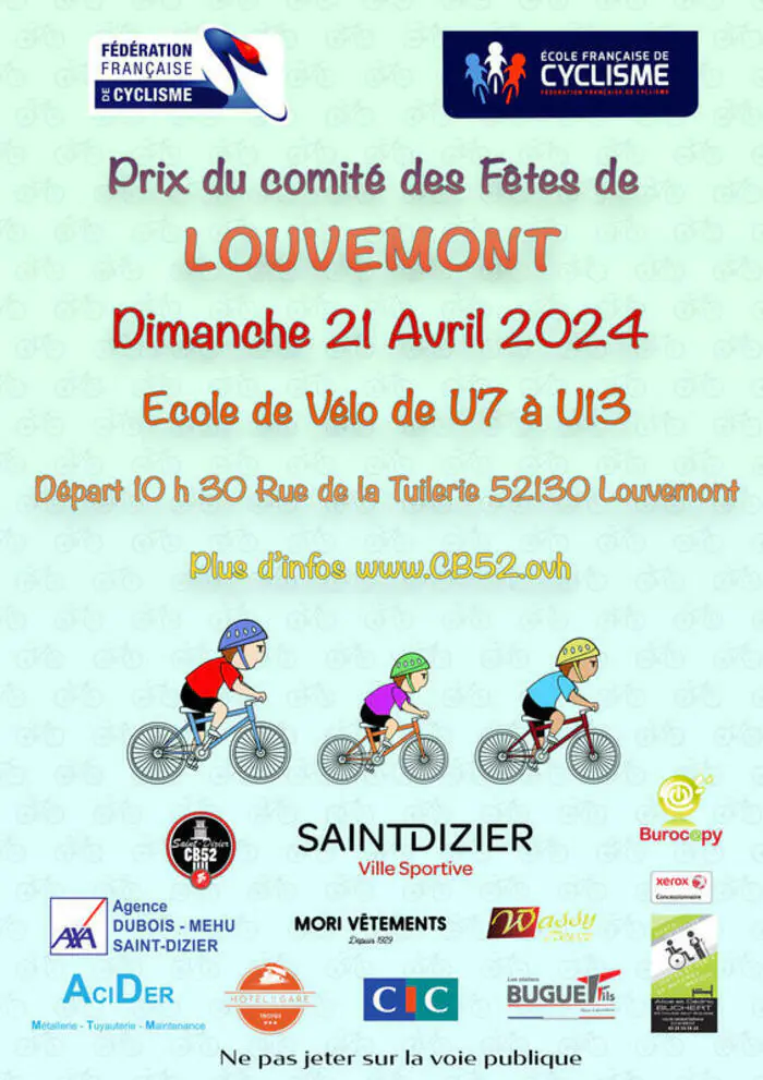 Prix du Comité des fêtes de Louvemont Enfants Cyclisme Bragard 52 Saint-Dizier
