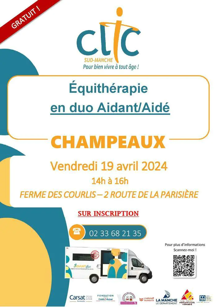 ÉQUITHÉRAPIE en duo Aidant/Aidé Ferme des Courlis Champeaux