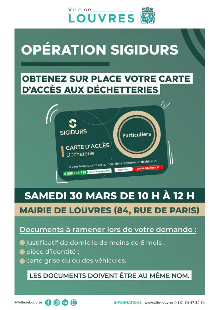 Sigidurs : Obtenez votre carte d'accès aux déchetteries en mairie Mairie de Louvres Louvres