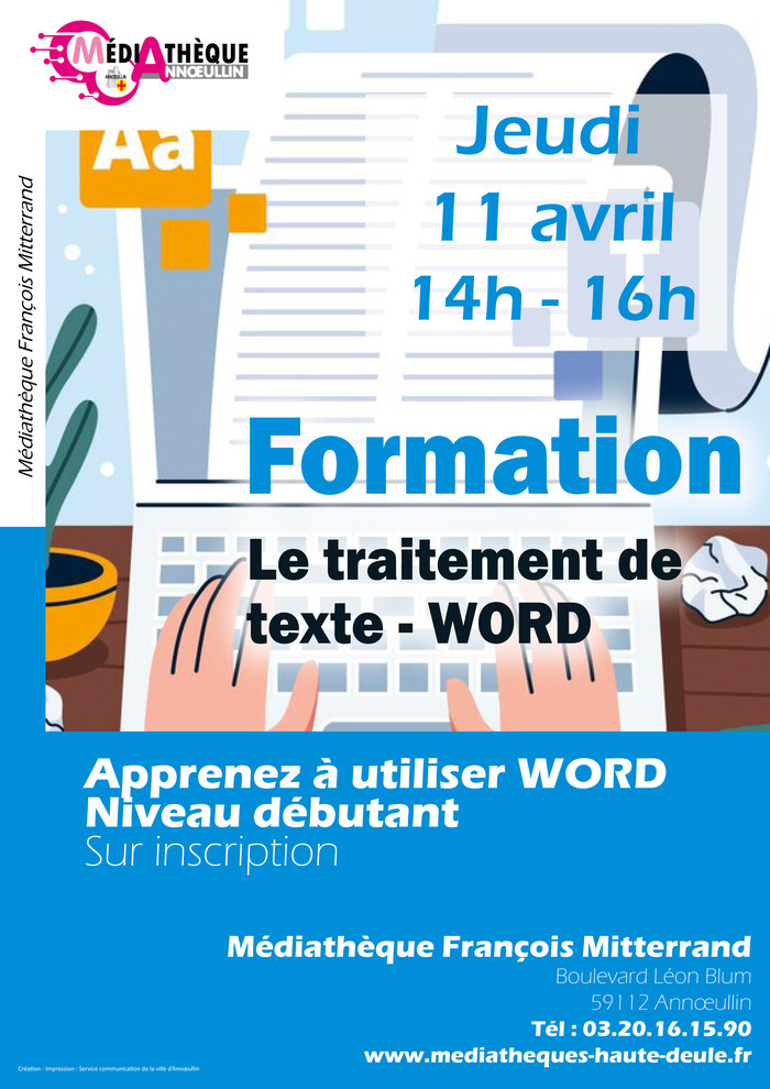 Formation - Le traitement texte Microsoft Word Médiathèque François Mitterrand - Annoeullin Annœullin