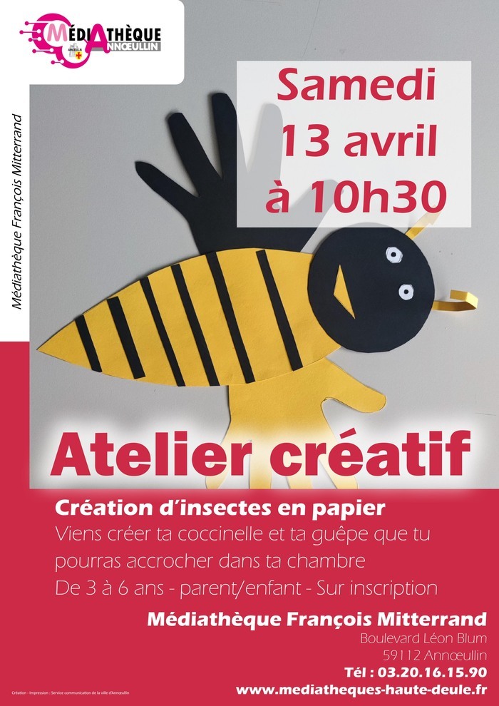 Atelier - créer des insectes en papier Médiathèque François Mitterrand - Annoeullin Annœullin