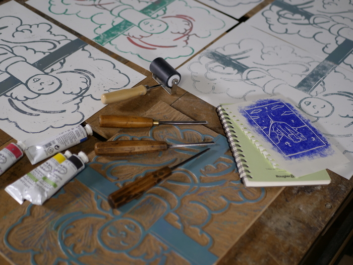 Atelier gravure sur bois avec Edgar Flauw PloumExpo Ploumagoar