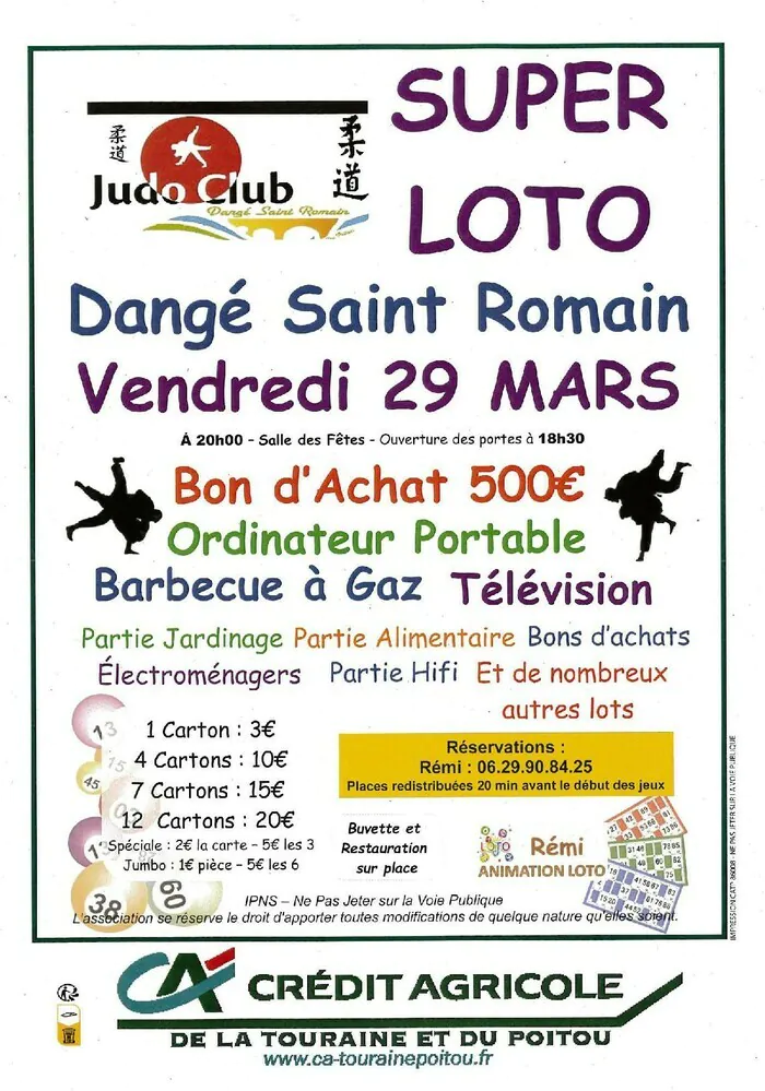 LOTO DU  29 MARS 2024 - JUDO CLUB DANGÉEN SALLE DES FÊTES Dangé-Saint-Romain