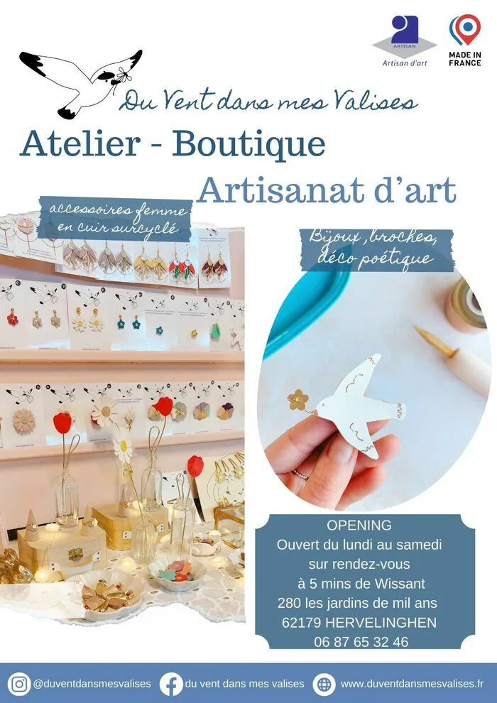 Visitez mon atelier-boutique d'artisan d'art ! Atelier Du Vent dans mes Valises - artisanat d'art Hervelinghen