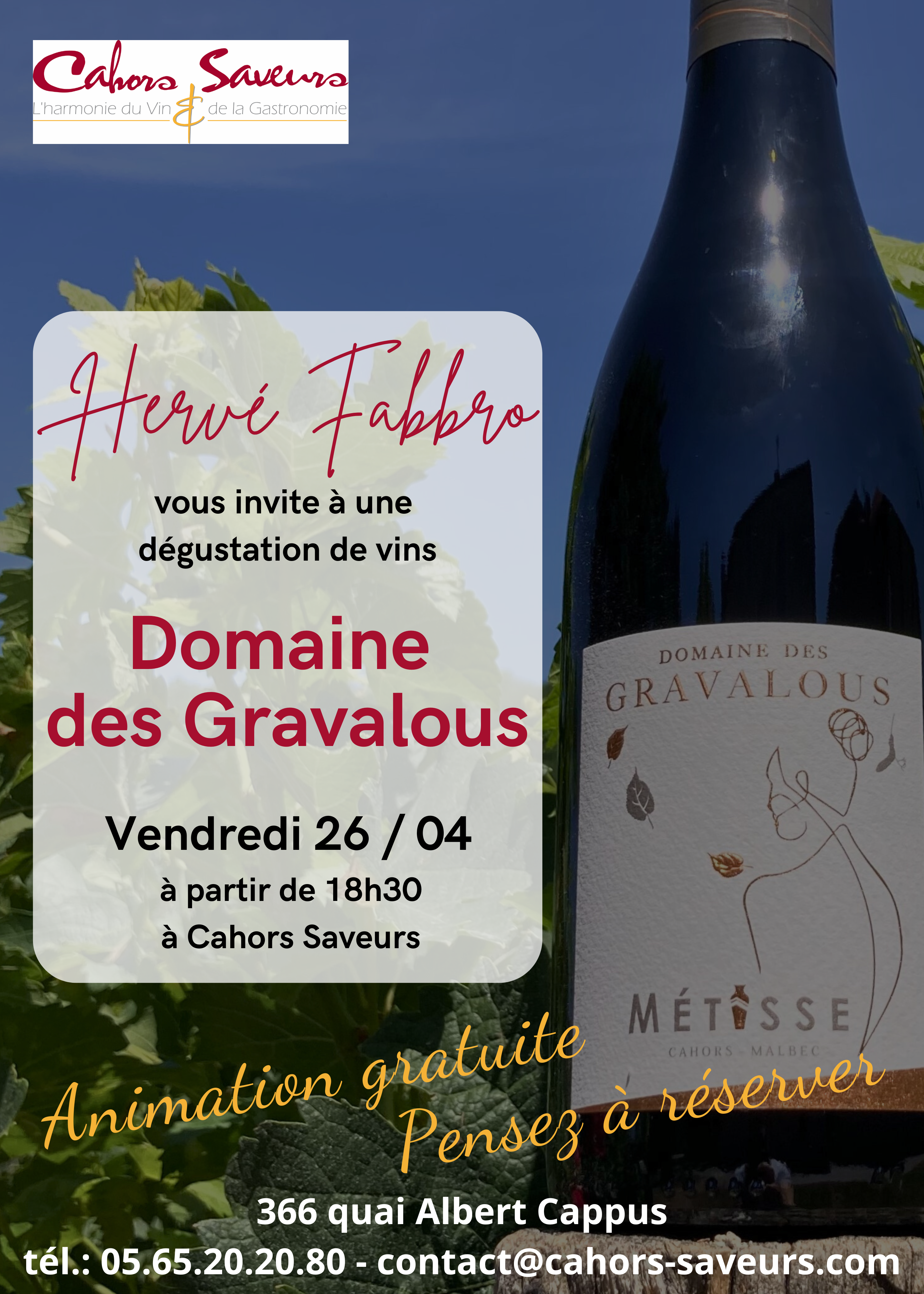 Dégustation des vins du Domaine de Gravalou à Cahors Saveurs