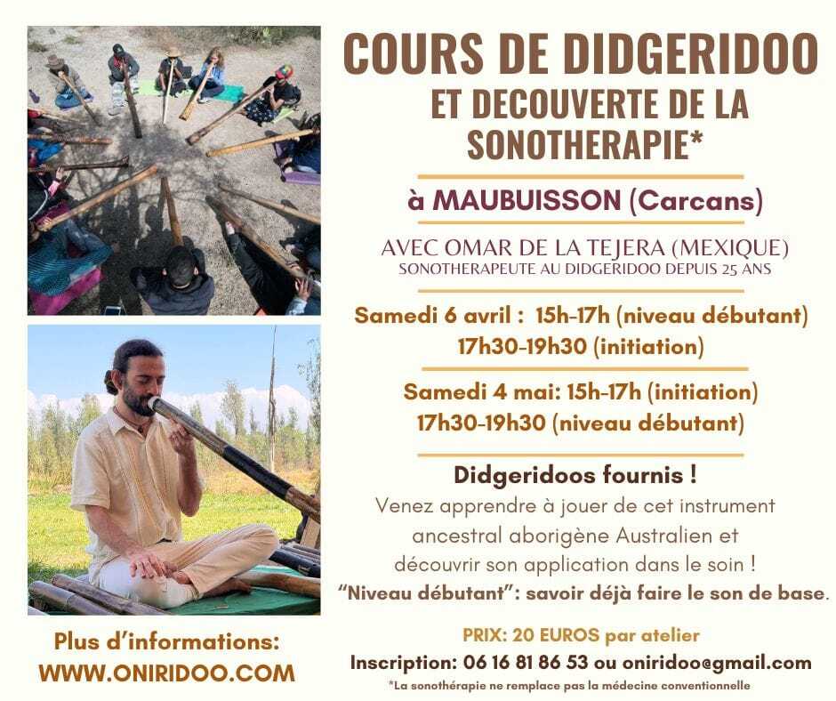 Initiation de Didgeridoo et découverte de la sonothérapie sur inscription 20€