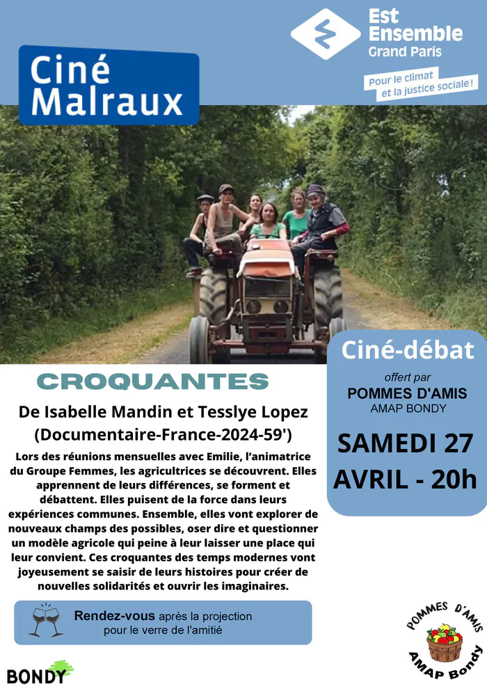 PROJECTION DU FILM "CROQUANTES"   suivie d'un débat au CINE MALRAUX à BONDY  le  samedi 27 avril 2024 à 20 h CINE-MALRAUX Bondy