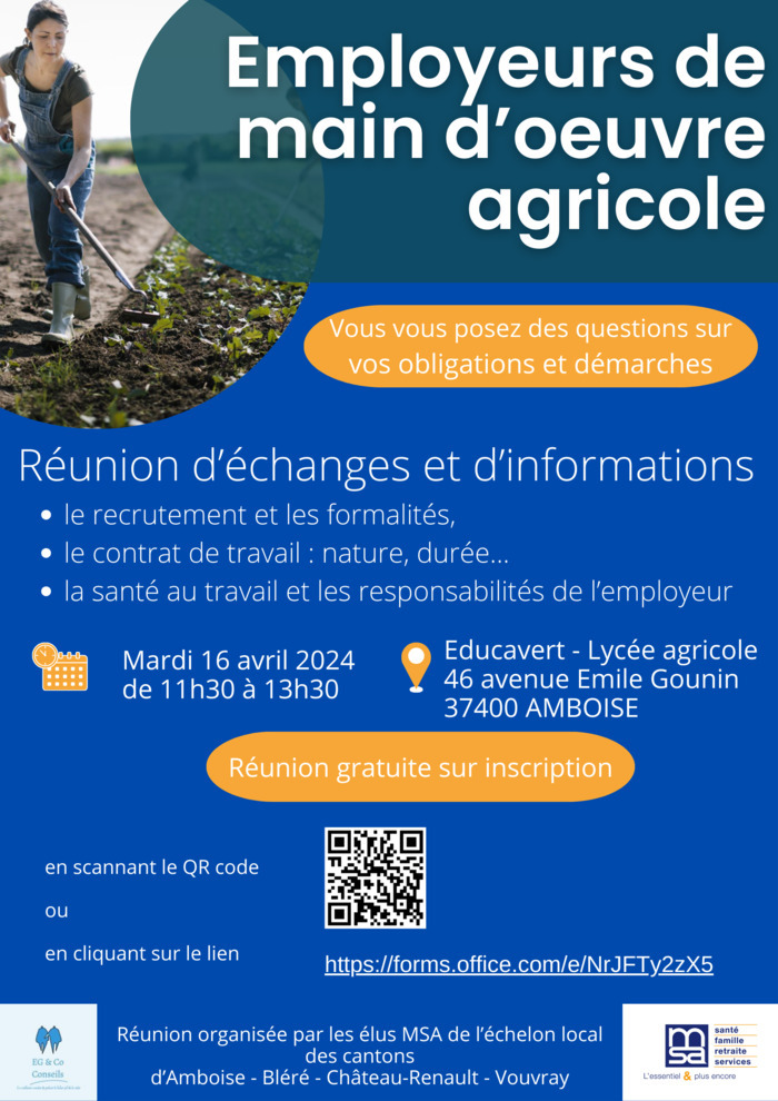 Employeurs de main d’œuvre : Réunion d’échanges et d’information EDUCAVERT - Lycée agricole Amboise