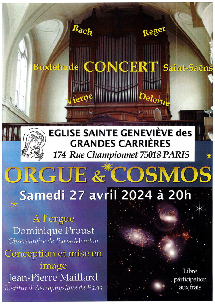Concert "Orgue et Cosmos" Église Sainte-Geneviève des Grandes-Carrières Paris
