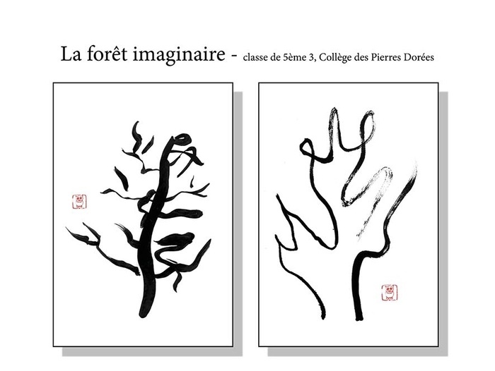 Calligraphie et haïkus : arbres en un seul trait et en poésie Parc Pichat Le Bois-d'Oingt