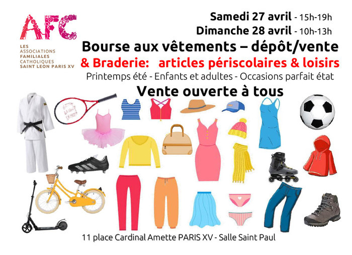 AFC : Bourse aux vêtements    – dépôt/vente & Braderie: articles périscolaires & loisirs Salle Saint-Paul